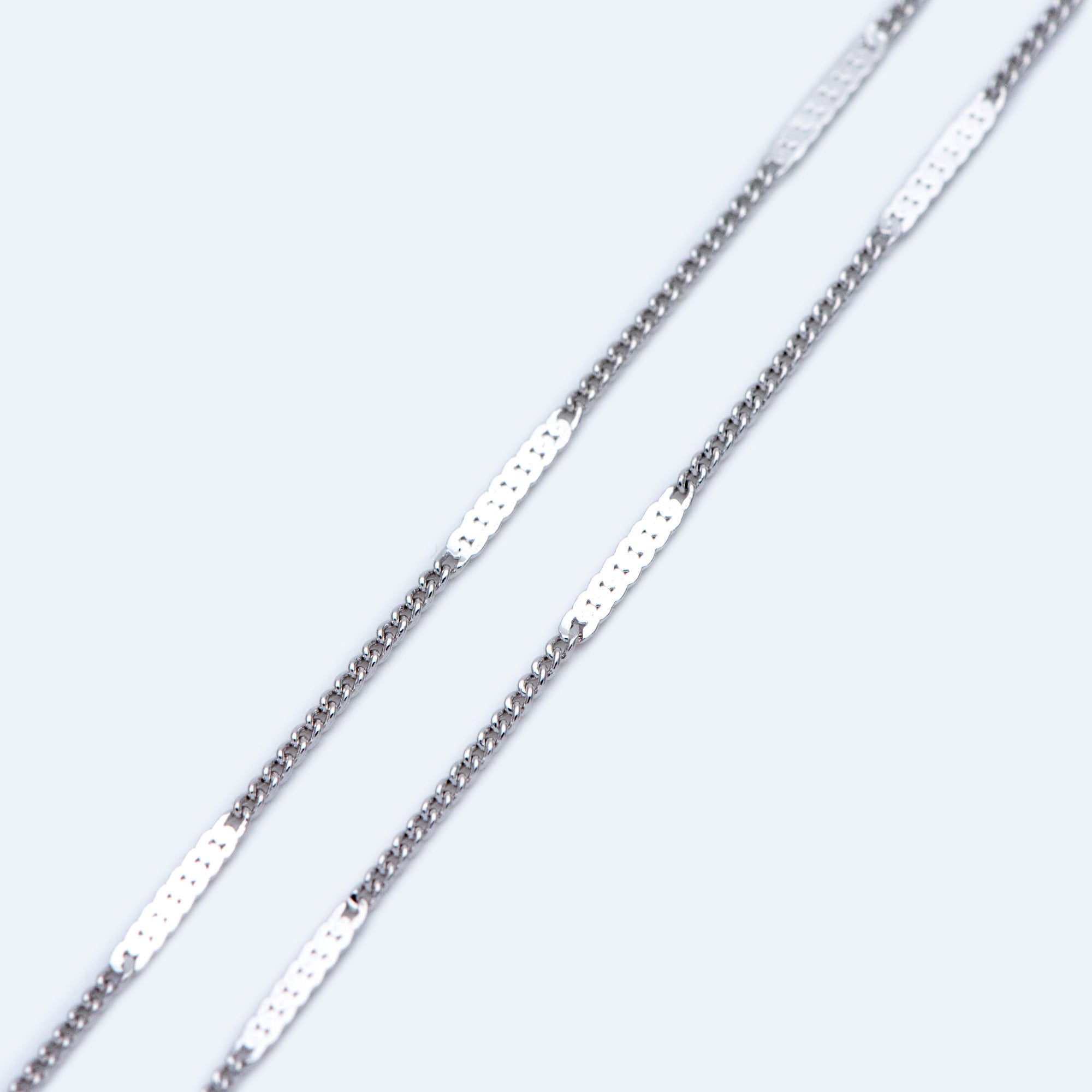 Dainty Gold/ Silver tone Flat Link Chains 1.9mm, Real Gold/ Rhodium plated on Brass Tiny Chain (#LK-177)/ 1 Meter=3.3 ft